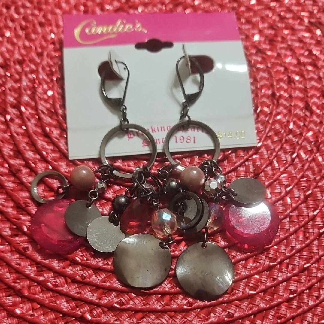 Candie's Pink And Silver Dangle Disc Cluster Earrings